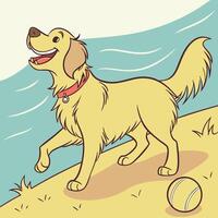 Happy Golden Retriever Playing Fetch vector