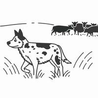 Spotted Dog Herding Cows in Field vector