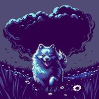 Happy Pomeranian Dog Running in Field vector