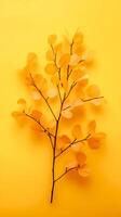 Header of yellow flowers over yellow background. Postcard and print. Yellow day concept with empty space for text or product. photo