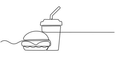 Fast Food, Restaurant and Drink, line icon continuous on line drawing vector