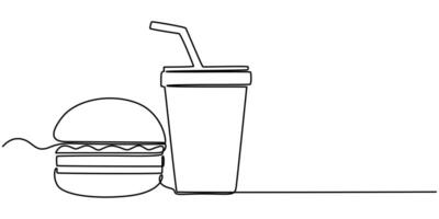 continuous on line drawing Single line drawing of hamburger . Silhouette of fast food vector