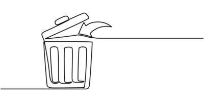 Recycling waste dustbin in simple linear style. Trash box with opened, Continuous line drawing Trash can icon vector