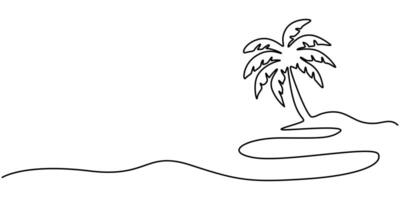 Palm Tree Single One Continuous Line Drawing with Editable Stroke and Color Elements vector