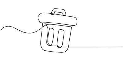 One continuous line drawing of metallic garbage container vector