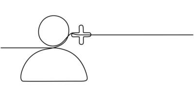 Follower icon in solid and person add plus continuous one line drawing, vector