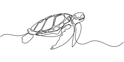 Continuous one line drawing of turtle. Simple illustration of tortoise line art illustration, vector