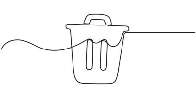 continuous one line drawing,garbage can to remind people to dispose of trash in a bin vector