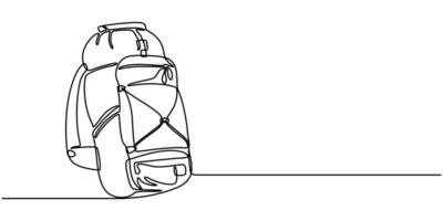 Single one continuous line drawing of camping backpack for travel and tourism isolated on white background vector