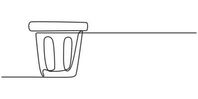 garbage recycling continuous one line drawing, trash can, garbage bag, recycle bin, carton box vector
