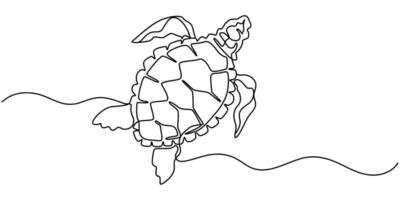 turtle isolated on white background illustration of continuous on line drawing. vector