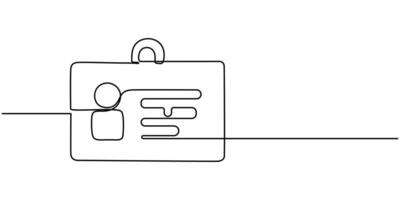 Continuous one line drawing id card icon vector
