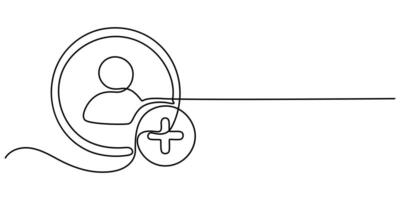 continuous One line drawing of person with sign plus vector