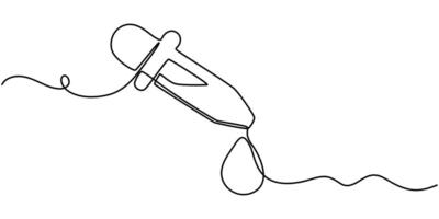 Eye Drops continuous one line drawing, Dropper and bottle with serum or oil, line vector