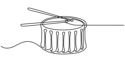 Drum continuous one line drawing icon isolated on white background. vector