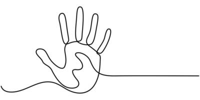 child handprint continuous on line drawing hand drawn picture silhouette. Line Art. vector