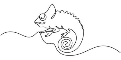 Single one curly line drawing of cute chameleon abstract art Continuous one line drawing graphic. vector