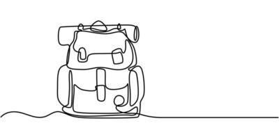 Single continuous line drawing camping backpack for hiking vector