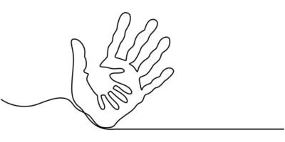 continuous one line drawing,Child's open hand imprint on white vector