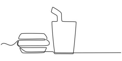 Fast food continuous one line drawing illustration vector