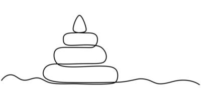 continuous one line drawing icon of toy pyramid build toys in silhouette sketch on white background. vector