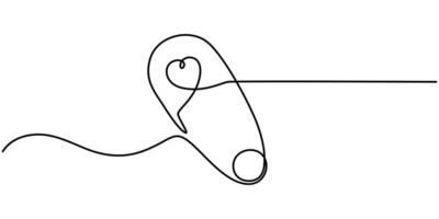 Continuous one line drawing safety pin vector