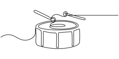 continuous line draw design graphic illustration, One line drawing drum with two sticks. vector