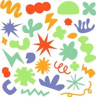 Colorful abstract geometric shapes collection in flat style on white background, perfect for modern design, kids elements, creative decorations, or trendy retro aesthetics. vector