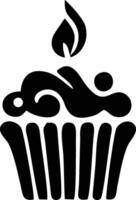 Simple Black and White Cupcake with Candle Graphic vector