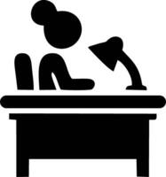Woman working at a desk with a lamp. vector