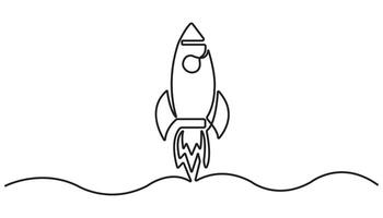 Continuous Line Drawing of a Launching Space Rocket space aircraft, Start Up Icon. Hand Drawn Symbol Illustration vector