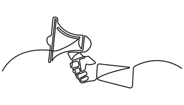 Continuous one line drawing hands with megaphone Speaker Single Line Icon illustrations, announcement vector