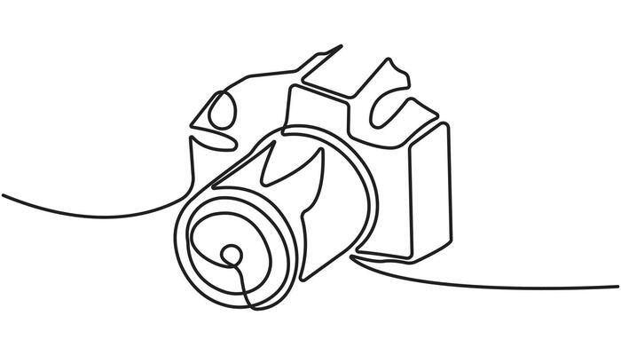 DSLR camera continuous one line drawing, Photography Web Banner with Continuous Line Icon