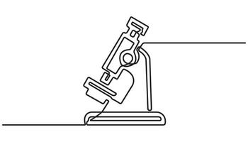 microscope continuous one line drawing, Laboratory activity black and white background. illustration vector