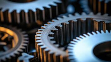 Macro View Of Gears. Precision mechanical components in motion. photo