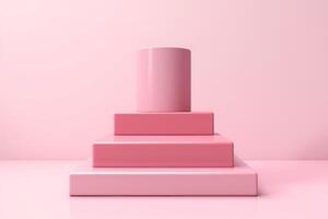 3D Scene - Pastel pink 3 step stage and steps and high cylinder stage. photo