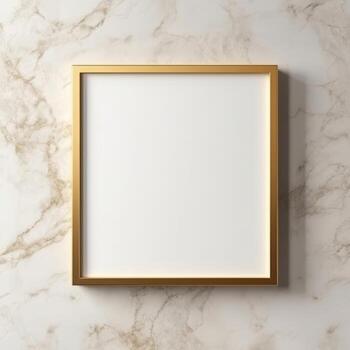 golden frame with empty white space on marble wall. photo