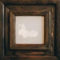 Rustic dark wood frame showcasing a minimalist abstract art piece with a subtle off white cloud like form on photo