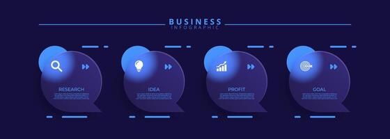 Infographic label design template featuring icons and four distinct steps. Ideal for process charts, presentation slides, workflow schemes, banners, flow diagrams vector