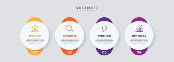 Infographic template featuring 4 steps with icons, designed for business concepts. Ideal for presentations, banners, workflow layouts, process diagrams, flowcharts vector