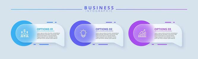 Design template for infographic labels with icons and 3 options or steps. Suitable for process diagrams, presentations, workflow layouts, banners, flow charts, and infographic vector