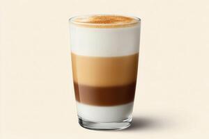An espresso drink with a white and brown layer photo