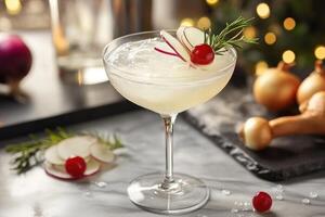 A cocktail with a garnish and some vegetables photo