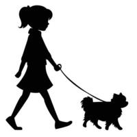 Girl Walking A Pomeranian Dog Silhouette Isolated On White Background Graphic vector