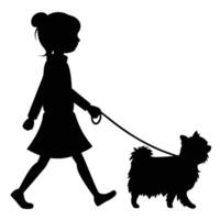 Silhouette Of Girl Walking Pomeranian Dog On Leash Illustration vector