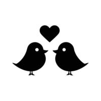 Two Birds In Love Silhouette With Heart Shape Design Element vector