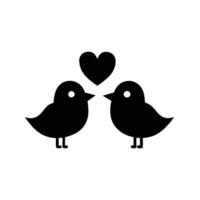 Two Cute Birds Facing Each Other With Heart Silhouette Icon vector