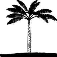 Black Silhouette Of Banana Palm Tree With Patterned Trunk On Tropical Land vector