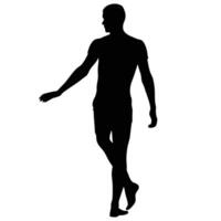 Man Silhouette In Tshirt And Shorts In Dynamic Stance On White vector