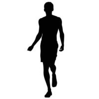 Silhouette Of A Man Walking Alone Forward On A White Isolated Background vector